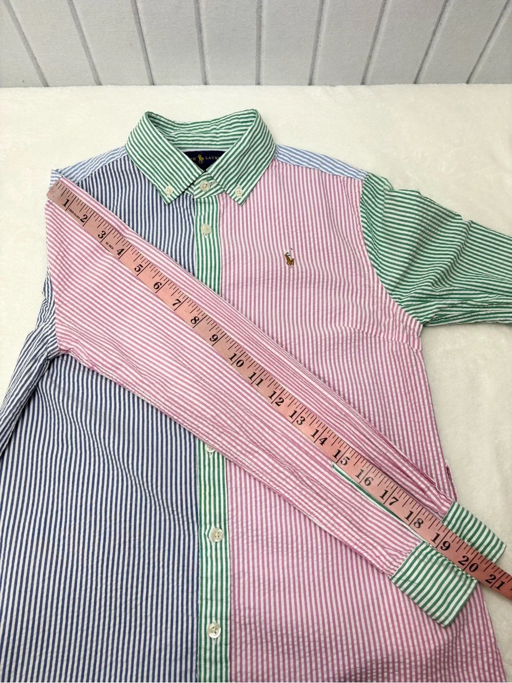 Ralph Lauren Striped Colorblock Shirt Dress — Pink, Blue & Green Size 12